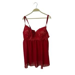 Cacique‎ Red Lace Babydoll Nightie Lingerie Teddy Plus sz 42DDD Red Lace